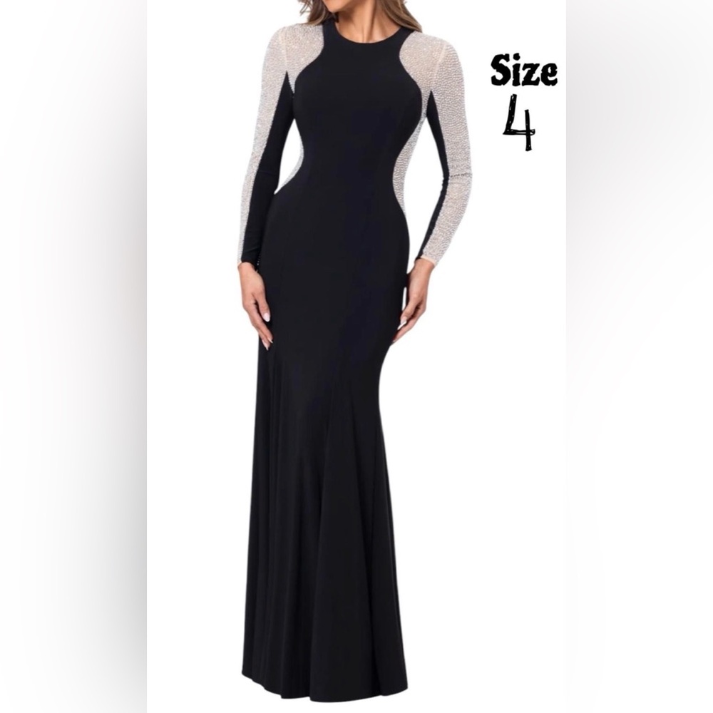 Xscape Womens Long Sleeve Beaded Contour GownSpecial Occasion Dress
